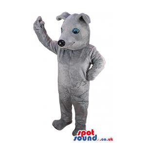 Cute grey puppy mascot standing to say hi to you - Custom