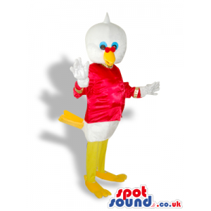 Cool White Duck Plush Mascot Wearing Red Flashy Garments -