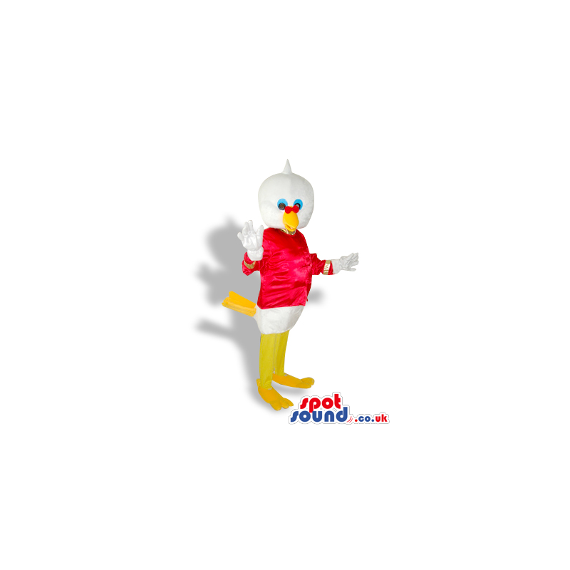 Cool White Duck Plush Mascot Wearing Red Flashy Garments -