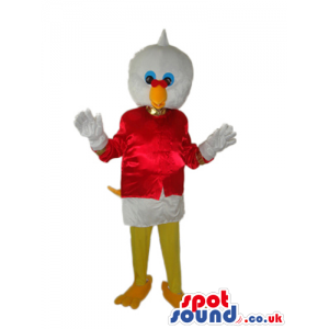 Cool White Duck Plush Mascot Wearing Red Flashy Garments -