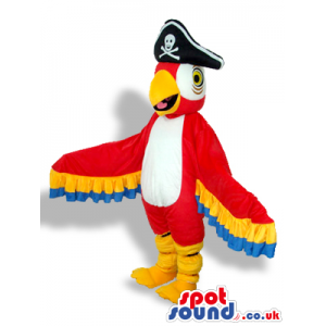 Bright And Flashy Red Parrot Plush Mascot With Pirate Hat -