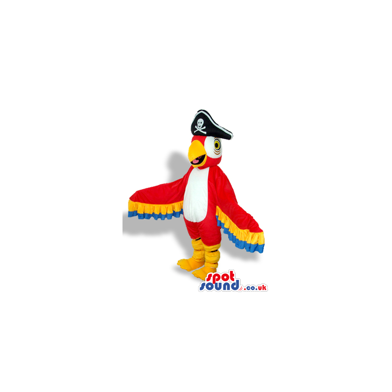 Bright And Flashy Red Parrot Plush Mascot With Pirate Hat -