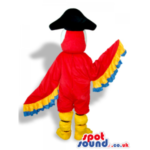 Bright And Flashy Red Parrot Plush Mascot With Pirate Hat -