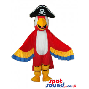 Bright And Flashy Red Parrot Plush Mascot With Pirate Hat -