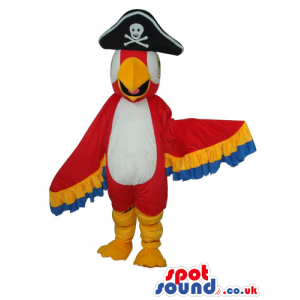 Bright And Flashy Red Parrot Plush Mascot With Pirate Hat -