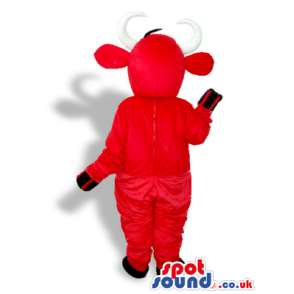 Funny Amazing Red Cow Plush Mascot Wearing Red Overalls -