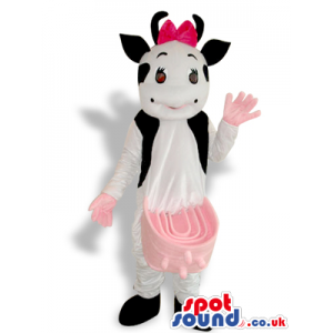 Girl Cow Animal Plush Mascot Wearing A Pink Skirt And Ribbon -