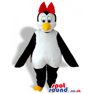 Girl Penguin Animal Bird Plush Mascot With A Red Ribbon -