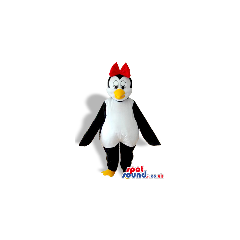 Girl Penguin Animal Bird Plush Mascot With A Red Ribbon -