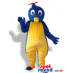 Blue And Yellow Penguin Plush Mascot With A Helicopter Hat -