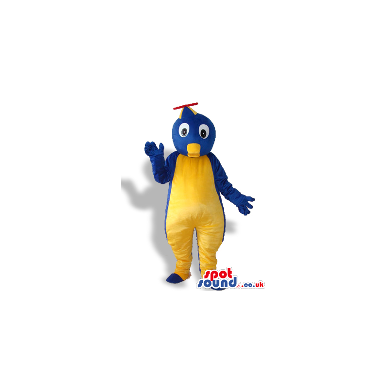 Blue And Yellow Penguin Plush Mascot With A Helicopter Hat -