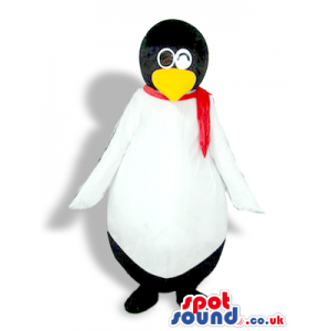 Black And White Penguin Animal Bird Plush Mascot With A Red