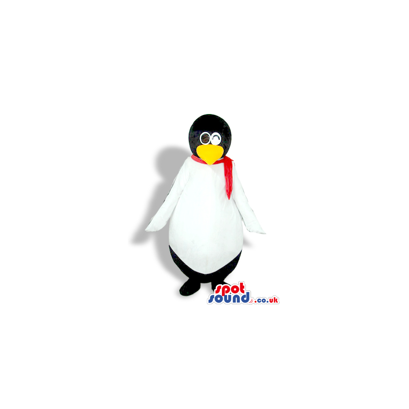 Black And White Penguin Animal Bird Plush Mascot With A Red