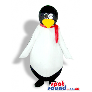 Black And White Penguin Animal Bird Plush Mascot With A Red