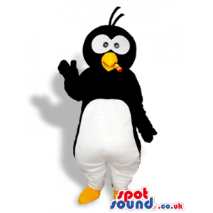 Black And White Penguin Animal Bird Plush Mascot With A Cigar -
