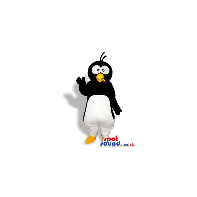 Black And White Penguin Animal Bird Plush Mascot With A Cigar -