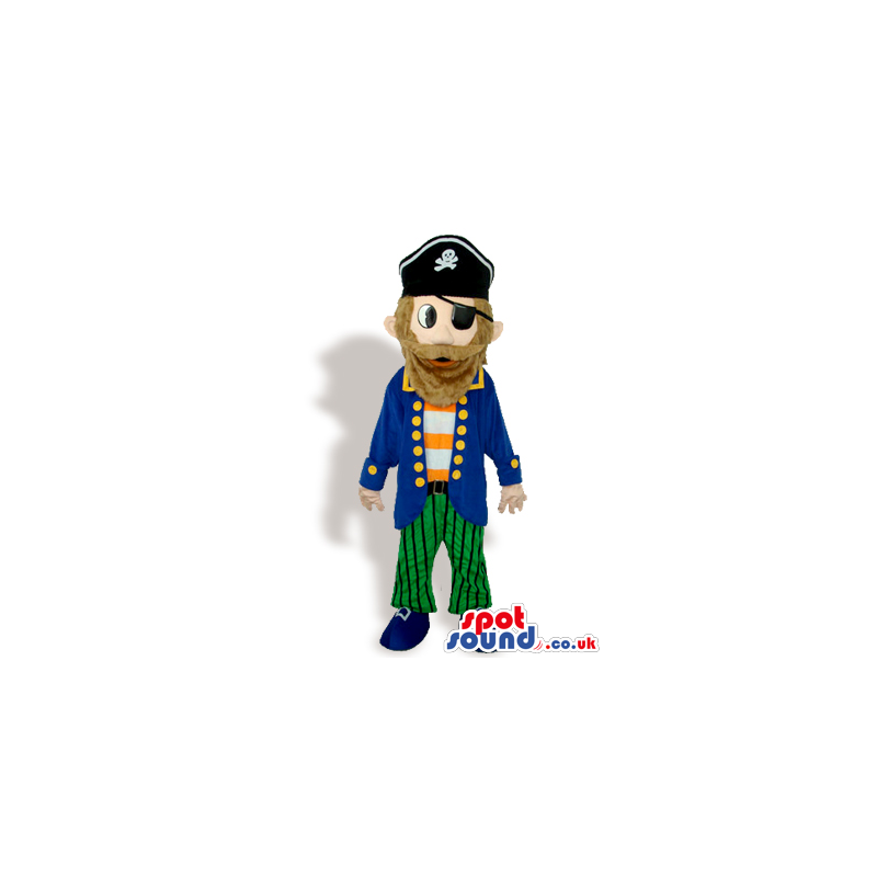 Human Pirate Character Mascot With Blue And Green Garments -