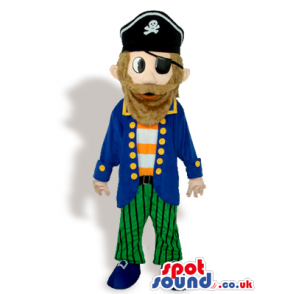 Human Pirate Character Mascot With Blue And Green Garments -