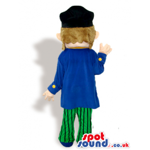 Human Pirate Character Mascot With Blue And Green Garments -