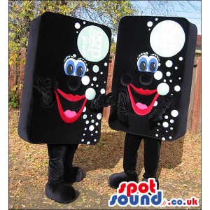 Flashy Black And White Boxes Couple Mascots With Red Lips -