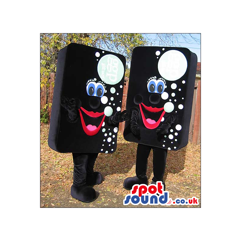 Flashy Black And White Boxes Couple Mascots With Red Lips -