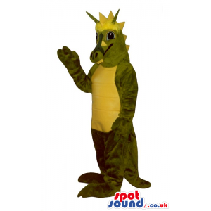 Original Green Dragon Mascot With A Yellow Belly And Spikes -