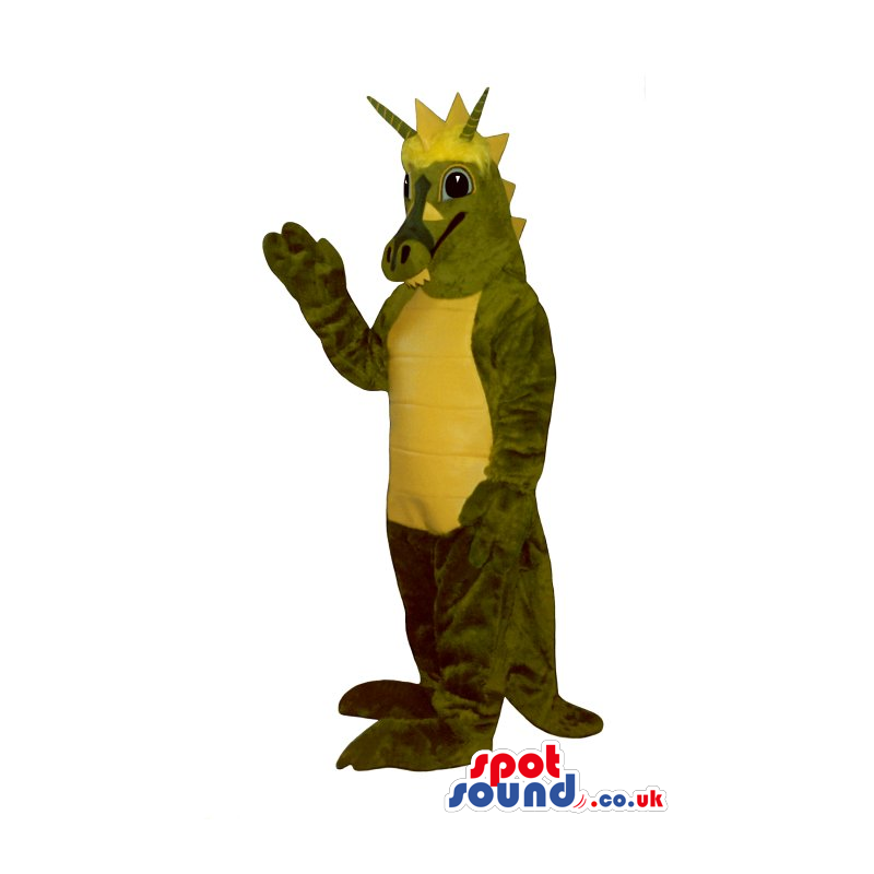 Original Green Dragon Mascot With A Yellow Belly And Spikes -