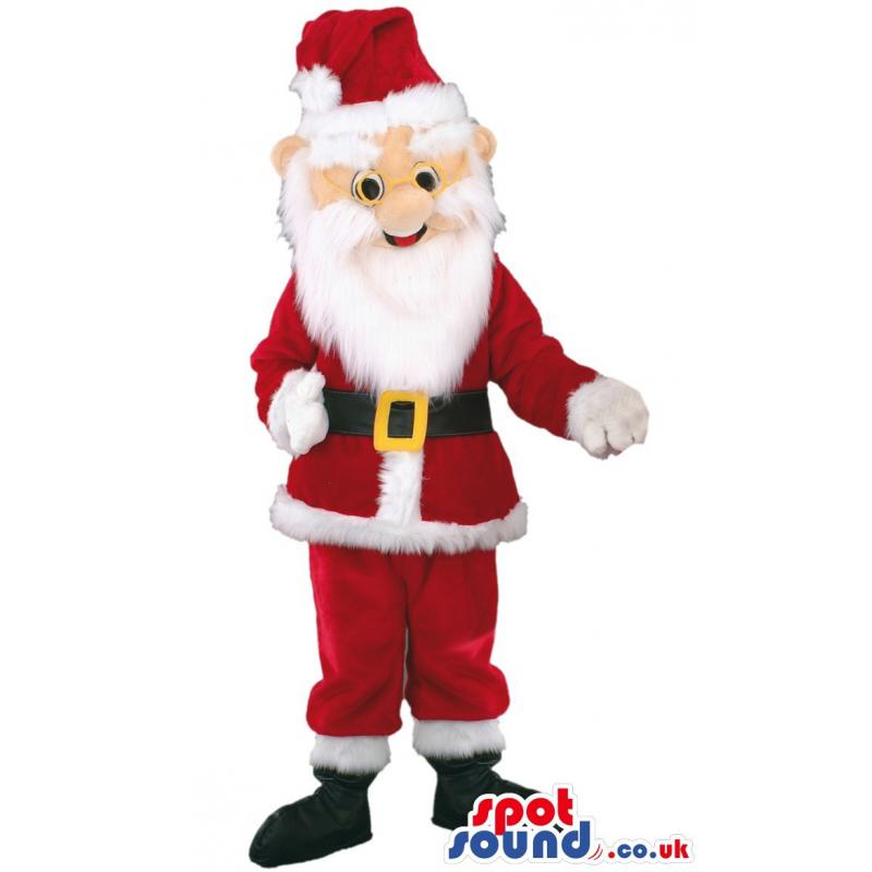 Santa clause mascot with his merry costume ready to slay -