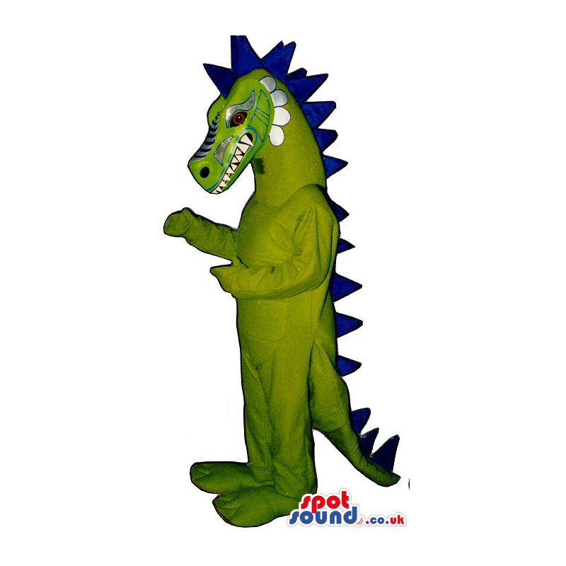 Original Terrifying Green Dragon Mascot With A Blue Spikes -