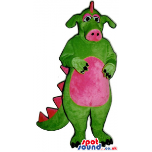 Green Dragon Plush Mascot With A Pink Belly And Nose - Custom