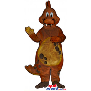 Cute Brown Dinosaur Plush Mascot With A Beige Belly And Spots -