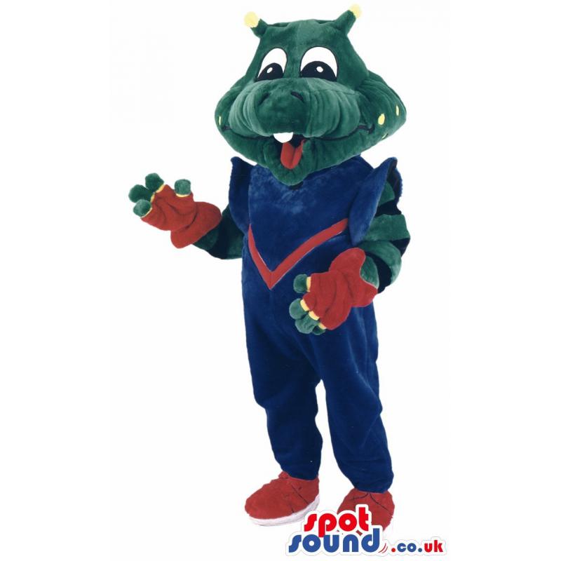 Big green friendly crocodile mascot with red hair - Custom