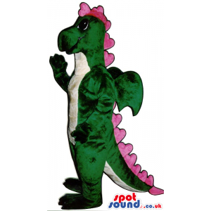 Green Dragon Plush Mascot With Pink Spikes And White Belly -