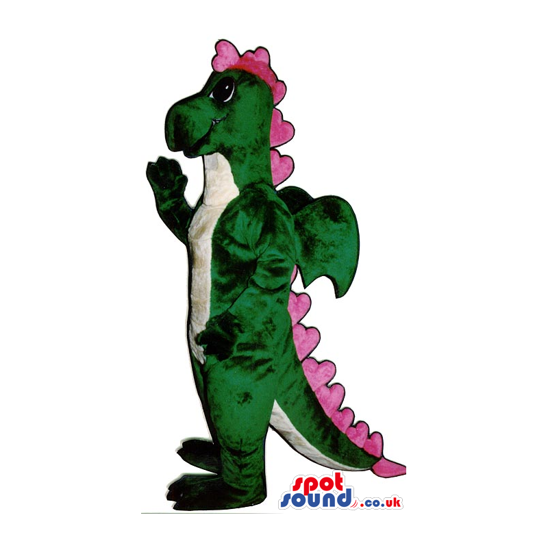 Green Dragon Plush Mascot With Pink Spikes And White Belly -