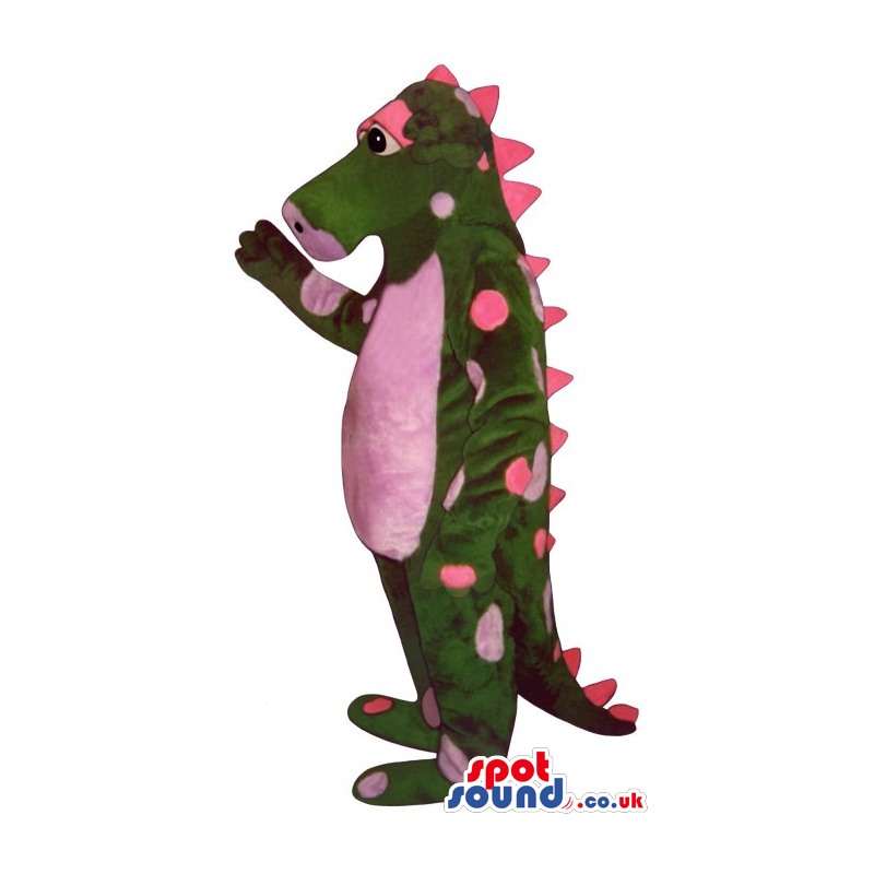 Green Dragon Plush Mascot With Pink Spots And Spikes - Custom