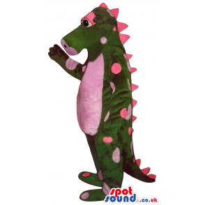 Green Dragon Plush Mascot With Pink Spots And Spikes - Custom