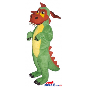 Green Dragon Plush Mascot With A Red Face And Yellow Belly -