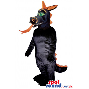 Black Dragon Plush Mascot With An Orange Tongue And Ears -