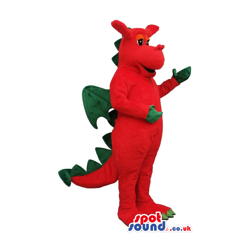 Red Dragon Plush Mascot With Green Wings And Spikes - Custom