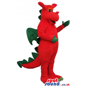 Red Dragon Plush Mascot With Green Wings And Spikes - Custom