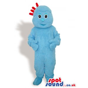 Customizable All Blue Plush Mascot With Four Red Hairs - Custom