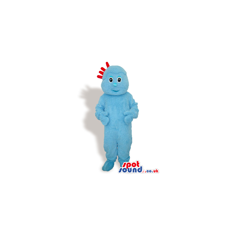 Customizable All Blue Plush Mascot With Four Red Hairs - Custom