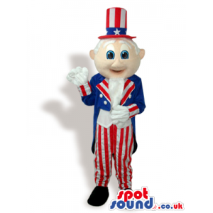 Uncle Sam Plush Mascot Wearing American Flag Garments - Custom