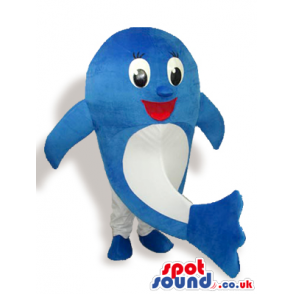 Cute Blue And White Fish Mascot With Very Happy Face - Custom