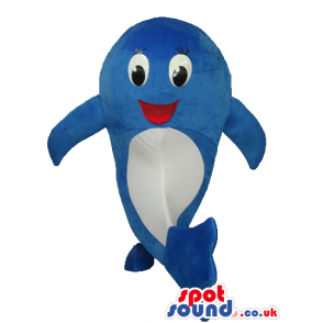 Cute Blue And White Fish Mascot With Very Happy Face - Custom