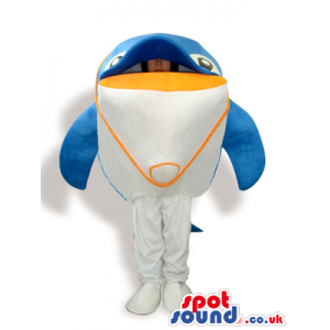Cute Blue And White Dolphin Plush Mascot With Orange Mouth -