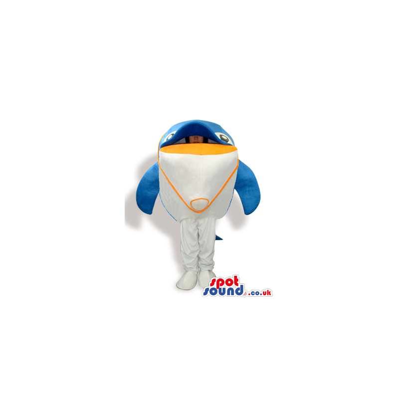 Cute Blue And White Dolphin Plush Mascot With Orange Mouth -