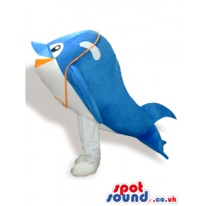 Cute Blue And White Dolphin Plush Mascot With Orange Mouth -