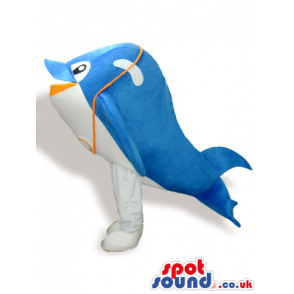 Cute Blue And White Dolphin Plush Mascot With Orange Mouth -