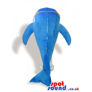 Cute Blue And White Dolphin Plush Mascot With Orange Mouth -